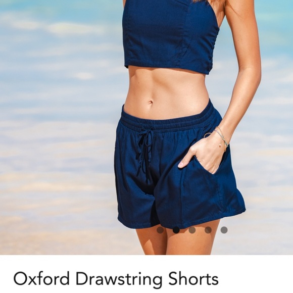 Oxford Drawstring Women's Navy Cotton Cabana Shorts - Picture 4 of 8